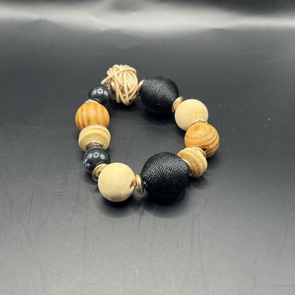 Paparazzi Bracelet Happily Homespun Black Wooden Beads Boho Western Hippie - Picture 2 of 9